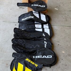 Bundle of New HEAD & Babolat Black Tennis Racket Covers - Set